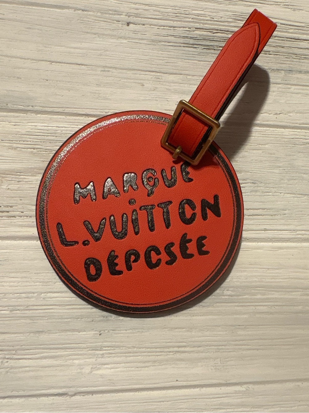 Designer Inspired Red Faux Leather Bag Tag – 3”